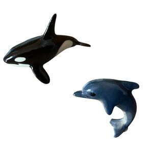 2 Vintage Hagen Renaker Figurine - Orca and Dolphin